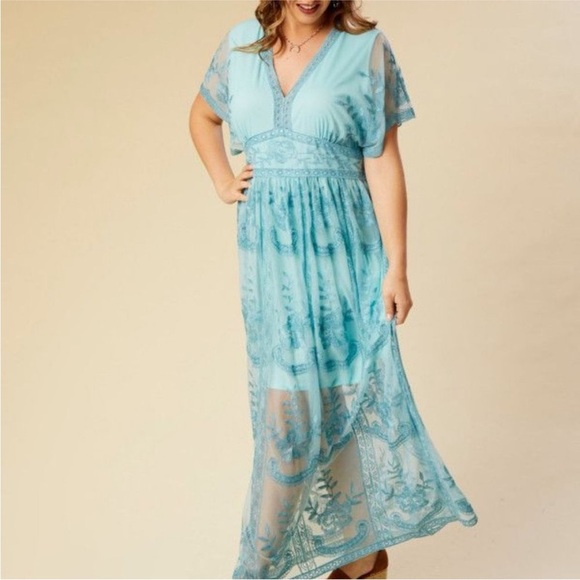 NWT Altar’d State Blue Mariska Lace Maxi Dress Sz Small - Picture 3 of 16